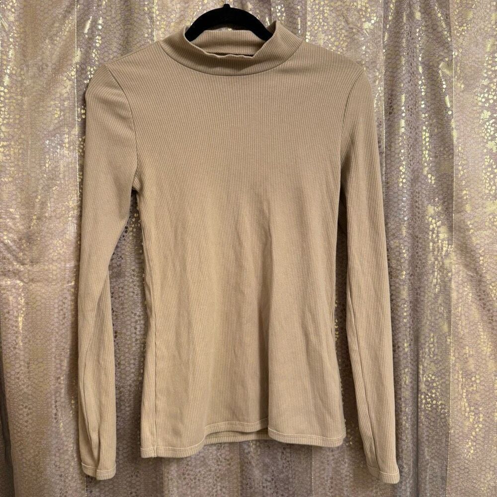 Abercrombie & Fitch Tan Mock Neck Long Sleeve Ribbed Top Medium